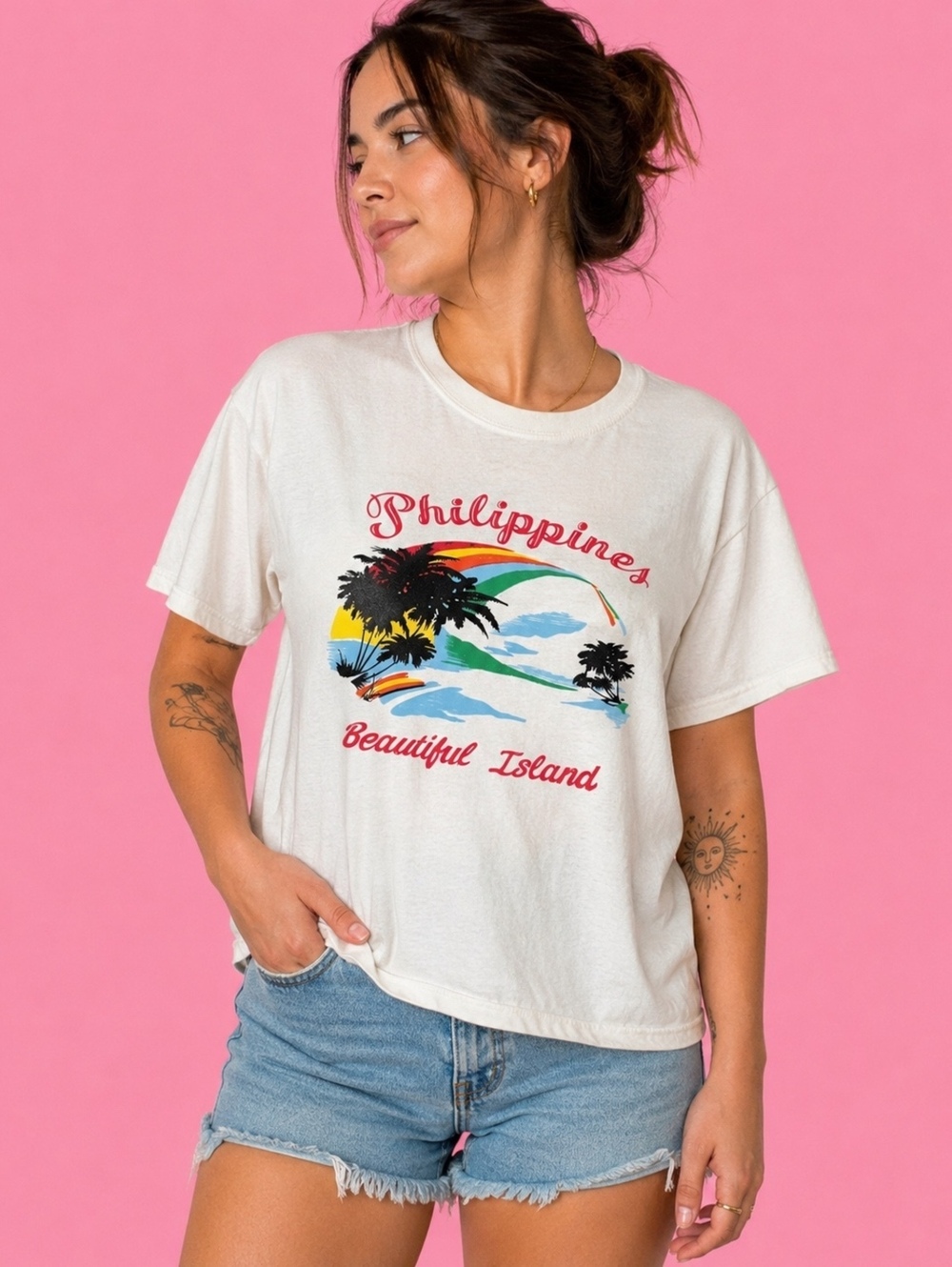 Vintage Philippines Beautiful Island White Graphic Tee Small Tropical 90s